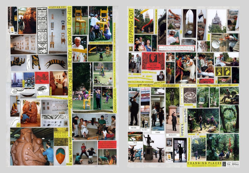 The arts organisation Changing Places created a week-long mixed arts festival in central Bristol called Stepping Out which included workshops, performances, gian sculpture challange, mail art and an exhibition